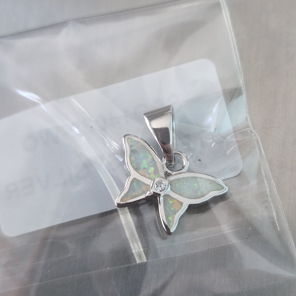 925 sterling silver white opal butterfly Pendant With Chain